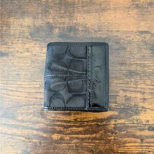 Coach Black Signature Compact Bifold Wallet